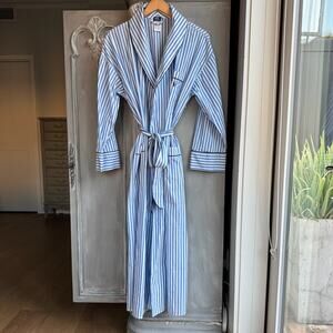 Polo Ralph Lauren Robe Sz S/M Heritage Cotton Poplin Blue White Stripe Pony Logo